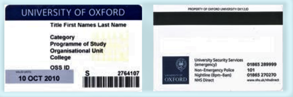 University of Oxford Student ID card