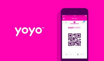 Pink background with yoyo logo and a screenshot of the app